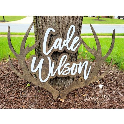 3D Personalized Deer Antler Sign | Boy&#39;s Antler Name Sign | Deer Antlers Nursery Decor | Monogram Kids Room Decor