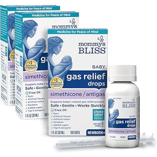 Mommy's Bliss Gas Relief Drops Bottle, Simethicone Drops for Infants, Relieves Stomach Discomfort, Safe & Gentle, Ginger Flavor, 1 Fl Oz (Pack of 3)