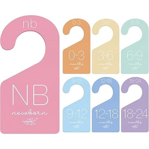 Whaline 7Pcs Baby Closet Size Dividers Macaron Colors Acrylic Hanger Clothes Organizers Newborn to 24 Month Thicken Infant Wardrobe Separators for Home Nursery Baby Clothes
