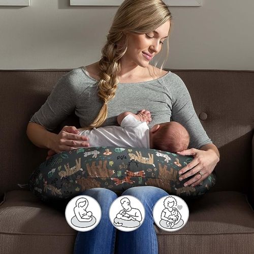 Boppy Nursing Pillow Original Support, Green Forest Animals, Ergonomic Nursing Essentials for Bottle and Breastfeeding, Firm Fiber Fill, with Removable Nursing Pillow Cover, Machine Washable