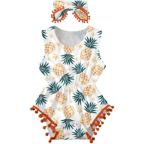 Ahegao 0-24 Months Baby Floral Romper Toddlers Outfits Infant Playsuits + Headband Jumpsuit