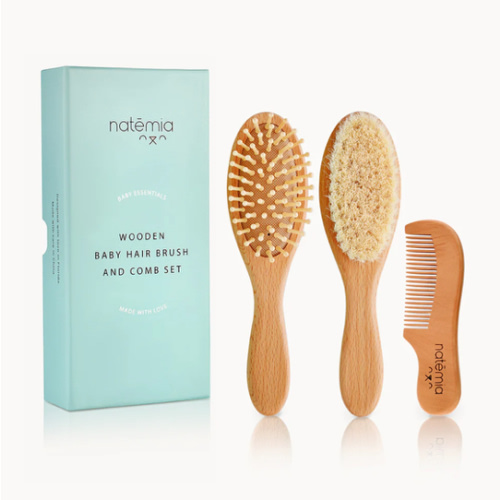 3-Piece Wooden Baby Hair Brush Set by Natemia