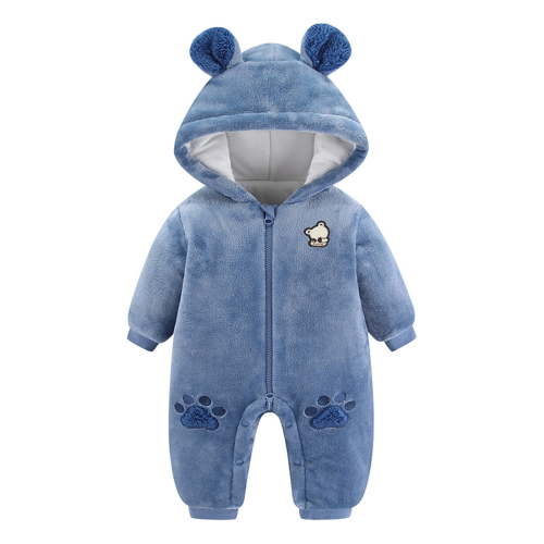 Verugu Cute Baby Boys Girls Snowsuit Jackets Winter Ears Hooded Footie Cotton Romper Jumpsuits New Born Baby Infant Winter Warm Thicken Coat Snow Outwear Jumpsuits Blue, 0-3 Months