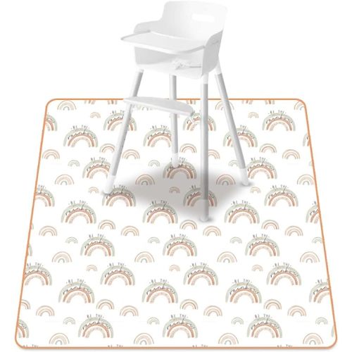 Baby Splat Mat for Under High Chair, 51 x 51 Inch Wipeable Splash Mat，Floor Protector，Wipe-Clean Tablecloth and Playing Mat (Rainbow)