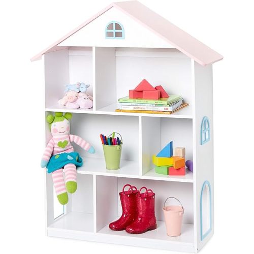 Wildkin Kids Wooden Dollhouse Bookcase for Girls, Measures 42 x 12 x 33 Inches, Dollhouse Bookshelf Keep Toys, Games, Books, and Art Supplies Organized, Ideal for Bedroom or Playroom, BPA-Free (White)