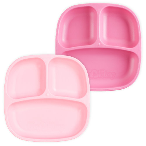 Re-Play Kids Plates Divided Plates, 2pk 7" Durable Toddler Plates, Pink Blush