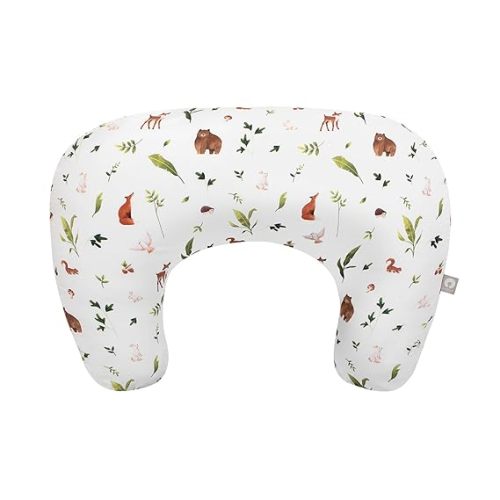 Boppy Nursing Pillow - Ergonomic Bottle & Breastfeeding Pillow with High, Firm, Large Area, Water-Repellent Cushion with Washable Cover; Baby Safety Alliance Verified - Neutral Plants and Animals