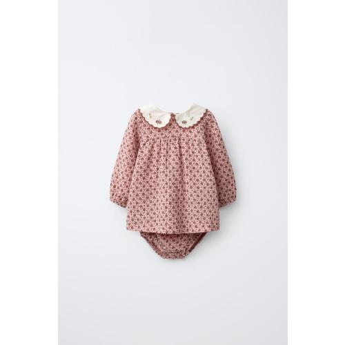 PRINTED TEXTURED DRESS AND BLOOMERS - Mid-pink | ZARA United States
