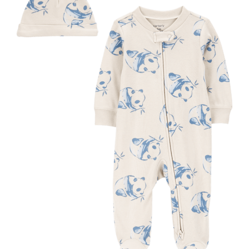 White Baby Panda 2-Piece Sleeper Pyjamas and Cap Set | Carter’s Oshkosh Canada