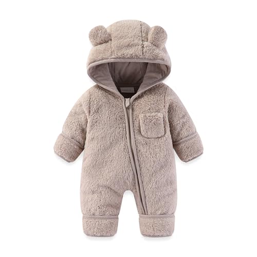 AiWMGL Newborn Baby Bear Outfit With Fold-Over Mittens and Footies Girls Boys Winter Fleece Clothes Hooded Romper Snowsuit