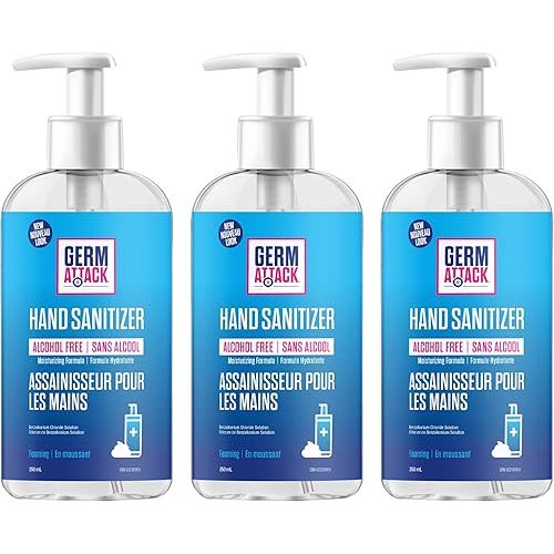X3 Clean Germ Attack Foaming Hand Sanitizer, Alcohol Free and Fragrance Free, Moisturizing, 250 ml Countertop Size (Pack of 3)