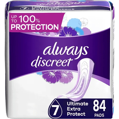 Always Discreet Adult Ultimate Extra Protection Incontinence & Postpartum Pads with Rapid Dry, 42 Count x Pack of 2 (84 Count Total) (Packaging May Vary)