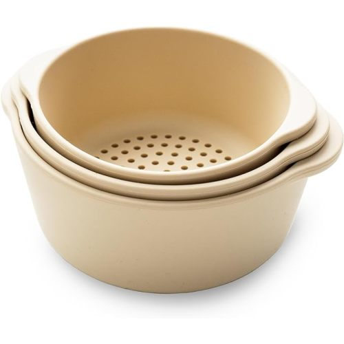 Inspire My Play - 3 x Nesting Bowls and Sieve - Perfect for Sensory PlayTray - Sensory Bin Accessories - Special Education Classroom Supplies - Montessori Education Toys… - Natural