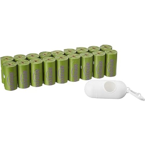 Amazon Basics Leakproof Dog Poop Bags With Dispenser and Leash Clip, Lavender Scented, 270 Count (18 Packs of 15), 13 Inch x 9 Inch