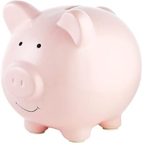 Pearhead Large Ceramic Piggy Bank, Ideal for Boys and Girls, Kids Money and Coin Bank, Perfect Baby Boy Nursery Décor, Great Gift and Newborn Keepsake, Light Pink