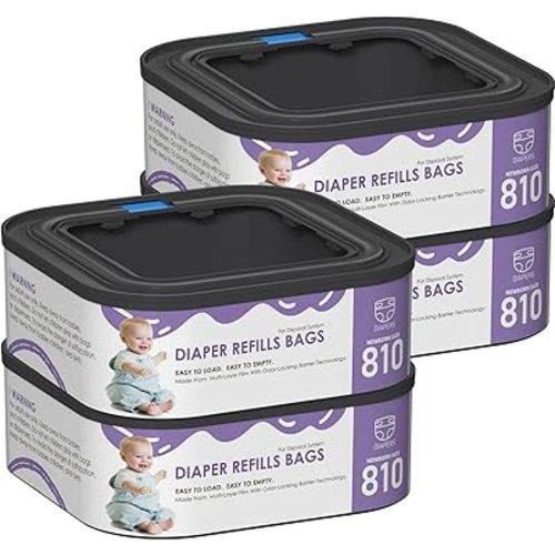 Jumbo Square Refills Disposal Bags Refill Compatible with Genie Diaper Compact, Select and Classic Pails, Hold Up to 810 Newborn-Sized Diapers Per Refill, Pack of 4