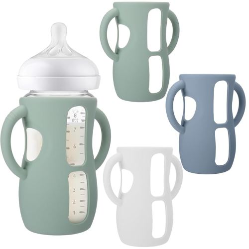 BUSOHA 3 Pack Silicone Sleeves for Avent Baby Bottles - Anti Breakage Baby Bottle Holder with Handle for Avent Natural Glass Baby Bottles,Compatible with Avent Baby Bottle,8 OZ