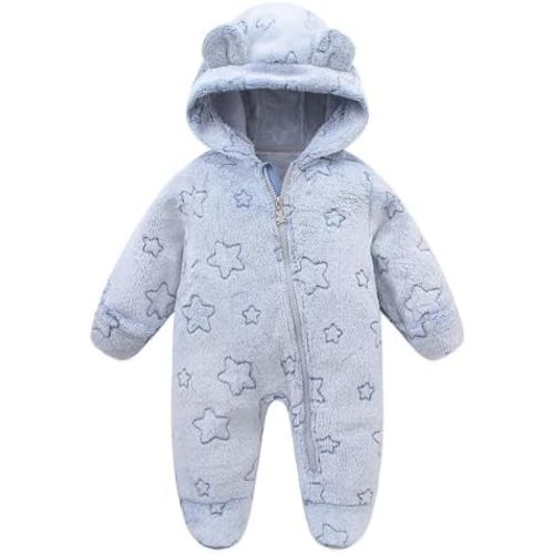 Fairy Baby Newborn Baby Bear Onesie Thin Fleece Footie Romper Snowsuit Hooded Jumpsuit Bodysuit Winter Outwear Boy Girl 0-12M