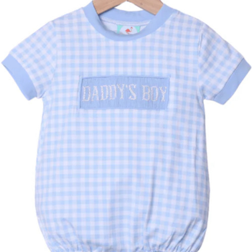 9 months - Smocked Daddy's Boy Blue Gingham Knit bubble