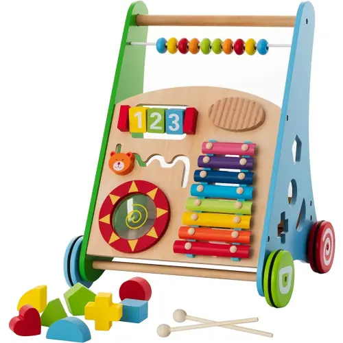 Baby Toys – Kids’ Activity Toy – Wooden Push and Pull Learning Walker for Toddlers Boys and Girls – Multiple Activity Center – Develops Motor Skills & Stimulates Creativity - Birthday Gift
