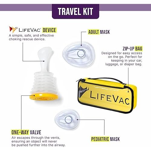 LifeVac Yellow Travel Kit - Portable Suction Rescue Device, First Aid Kit for Kids and Adults, Portable Airway Suction Device for Children and Adults
