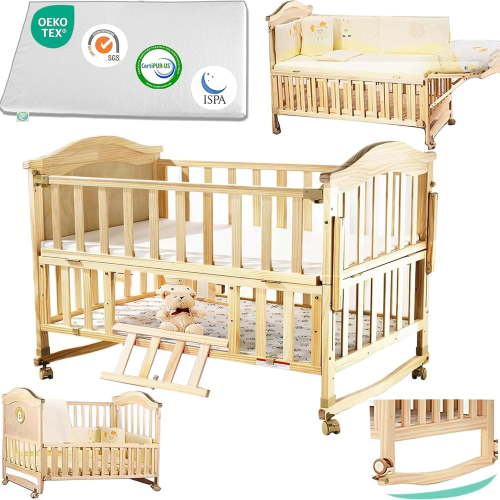 Styhigh Baby Crib Cunas Para Bebes 6-in-1 Convertible Mini with Memory Foam Mattress(38" by24") Foldable Storage, Natural Wood