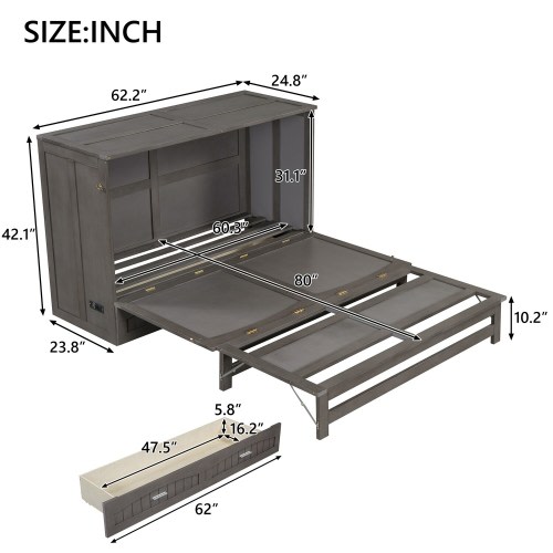 Queen Size Murphy Bed with Built-In Charging Station