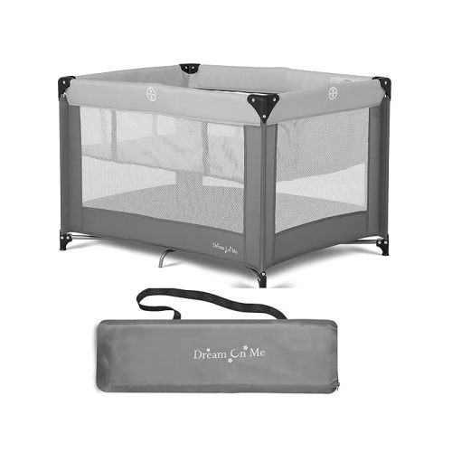 Zazzy Portable Playard with Bassinet in Grey, Packable and Easy Setup Baby Playard, Lightweight and Portable Playard for Baby with Mattress and Travel Bag - Gray
