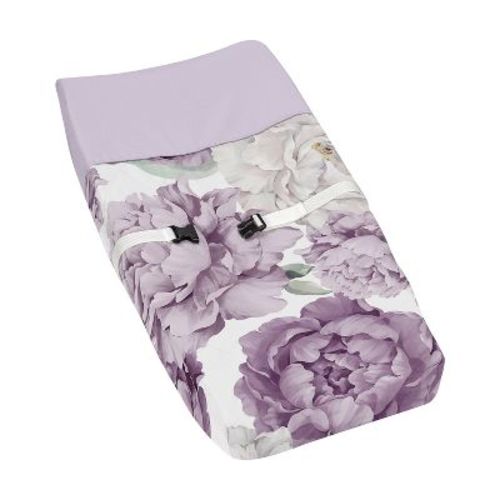 Sweet Jojo Designs Girl Changing Pad Cover Peony Floral Garden Purple And Ivory