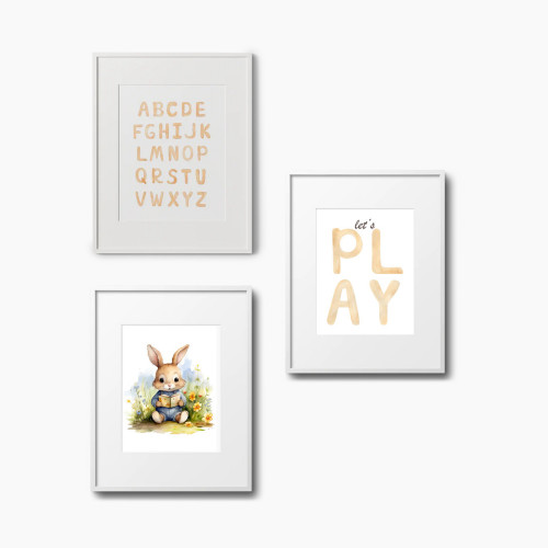 Play & Oak Neutral Bunny Wall Art Bundle