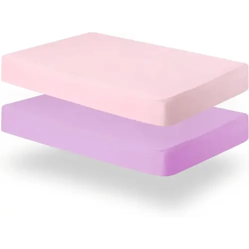 Biloban Pack and Play Sheets Fitted, 2 Pack Pack and Play Sheet Fits for Graco Pack n Play Mattress, Neutral Playard Sheets for Baby Boys and Girl, Pink & Violet