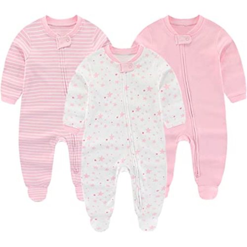ZAV Solid Unisex Infants Clothes Baby Boys Girl Footed Jumpsuits Cotton Rompers