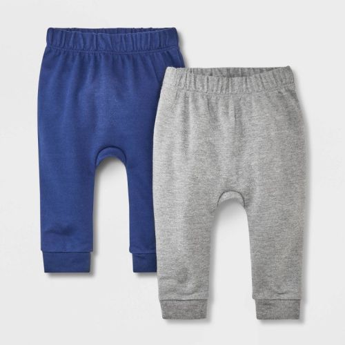 Baby 2pk Solid Jogger Pants - Cat & Jack™, Color: Gray/Navy Blue, Size: 0-3M