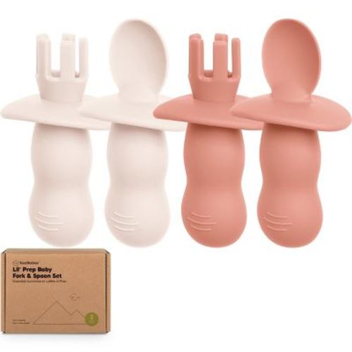 4-pack Prep Baby Spoons & Forks Set, Self Feeding Baby Utensils 6-18 Months, Silicone Blw Baby Feeding Set, Bpa-free (valiant)