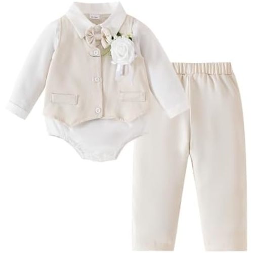 Chichoo Baby Boy Clothes Suits Infant Gentleman Wedding Outfit Newborn Formal Collared Dress Tuxedo Baby Suit Set