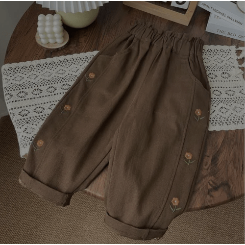 Toddler Girl Embroidered Flower Fashion Pants