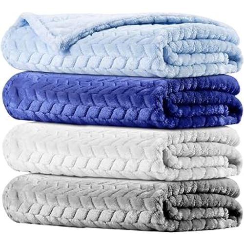 4 Pcs Baby Blanket Flannel, Cozy Throw Fuzzy Blanket for Newborn Sherpa Blanket Crib(Multi Color, 24 x 32 Inch)