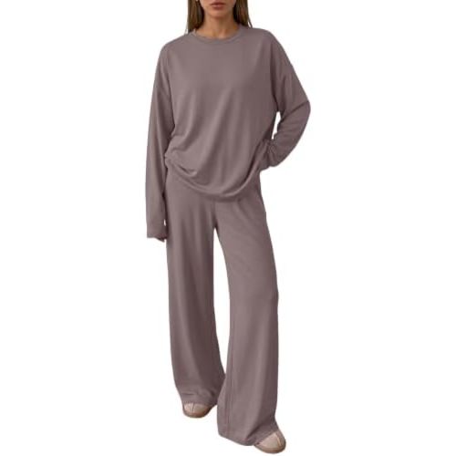 Trendy Queen Womens 2 Piece Lounge Sets Oversized Long Sleeve Tops & Wide Leg Pant with Pockets