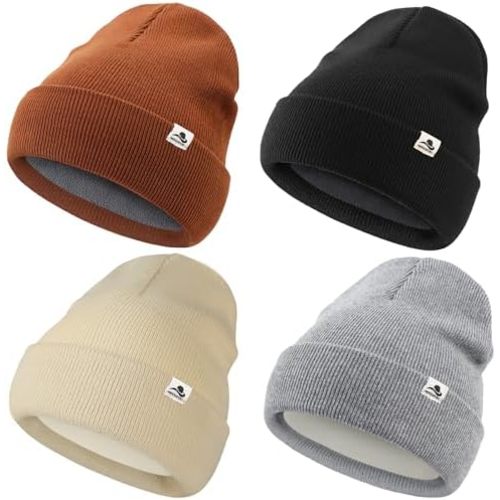 4 Pack Toddler Beanie Baby Beanie Fleece Lined Knitted Winter Hats