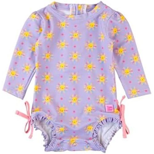 RuffleButts Baby Girls UPF 50+ Sun Protection Novelty Print Long Sleeve One Piece Rash Guard Swimsuit with Zipper