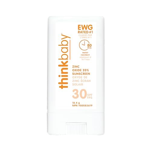Thinkbaby SPF 30 Sunscreen Stick – Safe, Natural, Water Resistant Sun Cream for Babies, Kids & Adults – Mineral UVA/UVB Sun Protection – Reef Friendly Travel Stick, 0.64oz