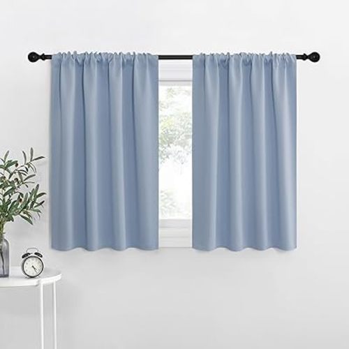 NICETOWN RV Bunk Curtains, Vintage Blue, 2 Panels, W42 x L30 -Inch, Kitchen Window Curtains Over Sink, Thermal Insulated Rod Pocket Blackout Blinds & Drapes for Small Windows