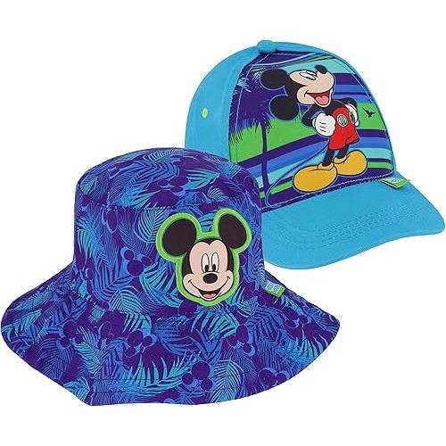 Disney Girls Toddler Sunhat, Mickey Mouse Kids Bucket Hat and Matching Boys Baseball Cap for Beach, Size 2-4