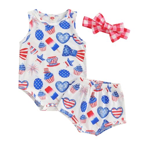 Bowanadacles Baby Girl 4th of July Outfit Newborn Sleeveless Tank Romper Bloomer Shorts Set Summer Independence Day Clothes