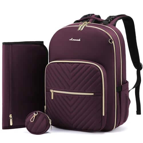 LOVEVOOK Diaper Bag Backpack, Quilted Baby Bag with Changing Pad & Pacifier Holder, Waterproof Travel Diaper Bags for Baby Boys Girls, Stylish and Large Capacity,Dark Purple