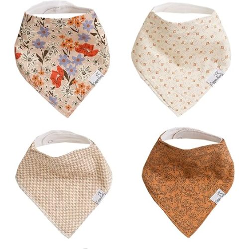 Copper Pearl Baby Bandana Bibs - 4 Pack Soft Cotton Baby Bibs for Drooling and Teething, Absorbent Drool Bibs for Baby Girl and Boy, Adjustable to Fit Newborns to Toddlers, Tons of Styles (Eden)