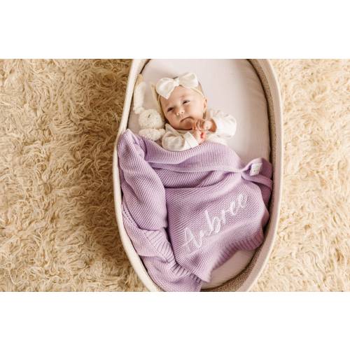Embroidered Name Knit Blanket, Knitted Baby Name Blanket, Baby Name Blanket, Personalized Name, Name Blanket for Girl, Purple Baby Blanket