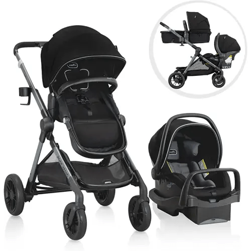 Evenflo Pivot Xpand Modular Travel System with LiteMax Infant Car Seat with Anti-Rebound Bar (Ayrshire Black)