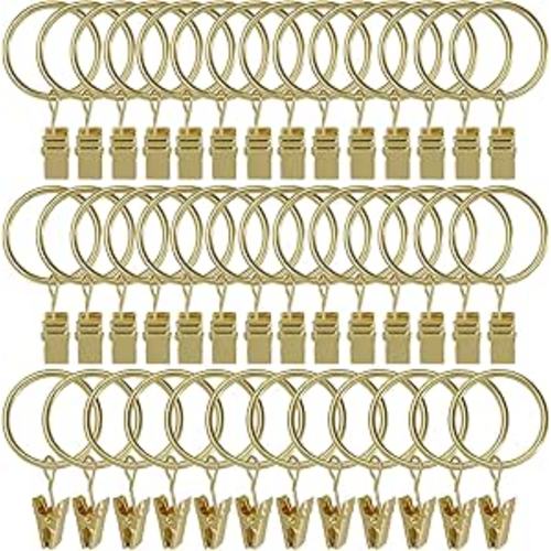 40 Pack Curtain Rings with Clips, Curtain Clip Rings Hooks, Bow Hanger Clips for Hanging Drapery Drapes Bows, Ring 1.26 inch Interior Diameter, Fits up to 1" Rod, Gold