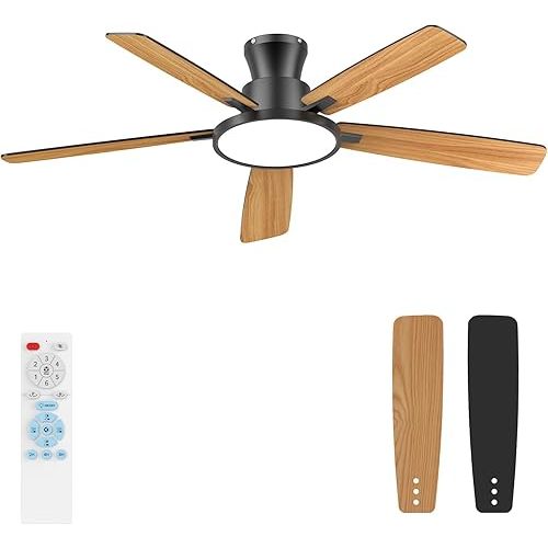 Ceiling Fans with Lights,52 inch,Quiet,Reversible Motor,Dimmable, Adjustable Color Temperature,6 Speeds,Timer, Low Profile Ceiling Fan for Bedroom,Living Room,Indoor/Outdoor Use (Black)